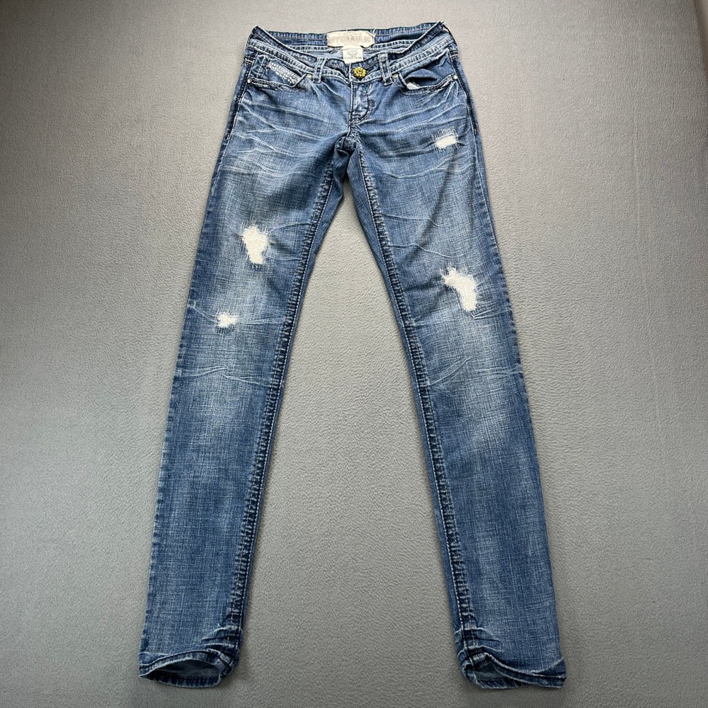 Hydraulic Jeans Womens 3/4 Blue Denim Distressed Skinny Low Rise Y2K 2000s